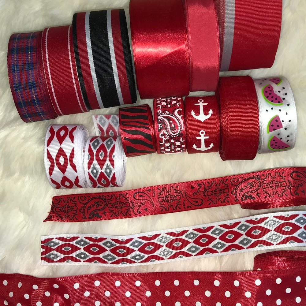 Lot of ribbon red shades and prints